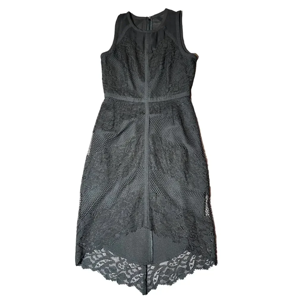 Adelyn Rae Womens Sheath Dress Black Floral Lace Crew Neck Sleeveless Zip Small